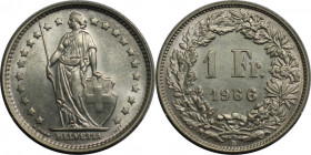 Europäische Münzen und Medaillen, Schweiz / Switzerland. Helvetia. 1 Franken 1966 B. 5,0 g. 0.835 Silber. 0.13 OZ. KM 24. Stempelglanz