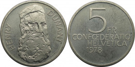 Europäische Münzen und Medaillen, Schweiz / Switzerland. 150. Geburtstag von Henry Dunant. 5 Franken 1978. Kupfer-Nickel. KM 56. Stempelglanz