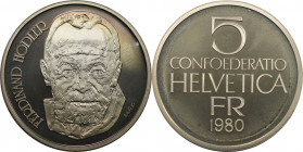 Europäische Münzen und Medaillen, Schweiz / Switzerland. Ferdinand Hodler. 5 Franken 1980. Kupfer-Nickel. KM 59. Polierte Platte