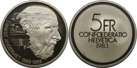 Europäische Münzen und Medaillen, Schweiz / Switzerland. 100. Geburtstag von Ernest Ansermet. 5 Franken 1983. Kupfer-Nickel. KM 62. Polierte Platte