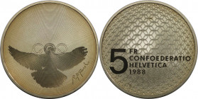 Europäische Münzen und Medaillen, Schweiz / Switzerland. Olympische Bewegung. 5 Franken 1988. Kupfer-Nickel. KM 67. Polierte Platte