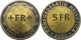 Europäische Münzen und Medaillen, Schweiz / Switzerland. 150 Jahre Schweizer Franken. 5 Franken 2000. Bimetall. KM 91. Polierte Platte