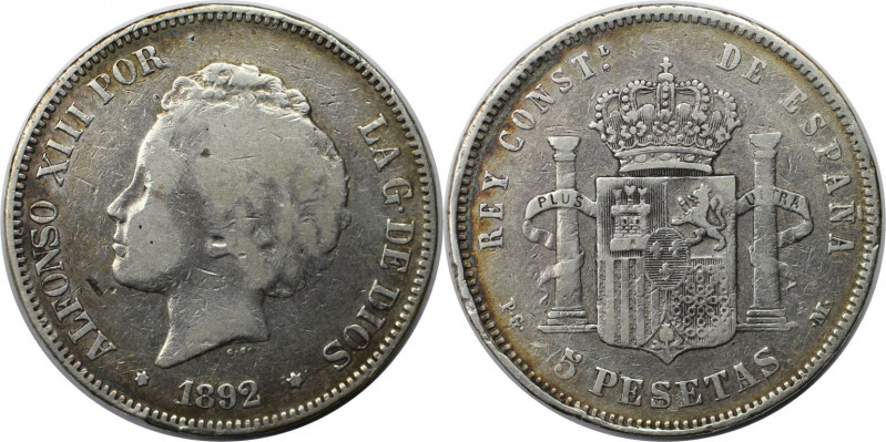 Europäische Münzen und Medaillen, Spanien / Spain. Alfonso XIII. 5 Pesetas 1892 ...