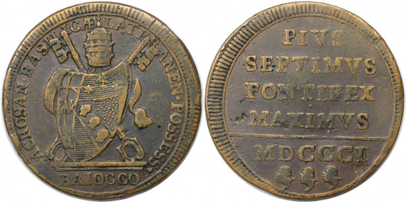 Europäische Münzen und Medaillen, Vatikan. Pius VII. (1800-1823). Baiocco Rom 18...