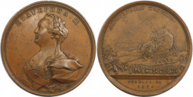 Russische Münzen und Medaillen, Katharina II. (1762-1796). Bronzemedaille 1770, von J. C. G. Jaeger. Auf den Transport des Granitfelsens für das Monum...
