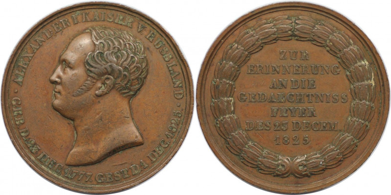 Russische Münzen und Medaillen, Alexander I. (1801-1825). Bronzemedaille 1825, v...