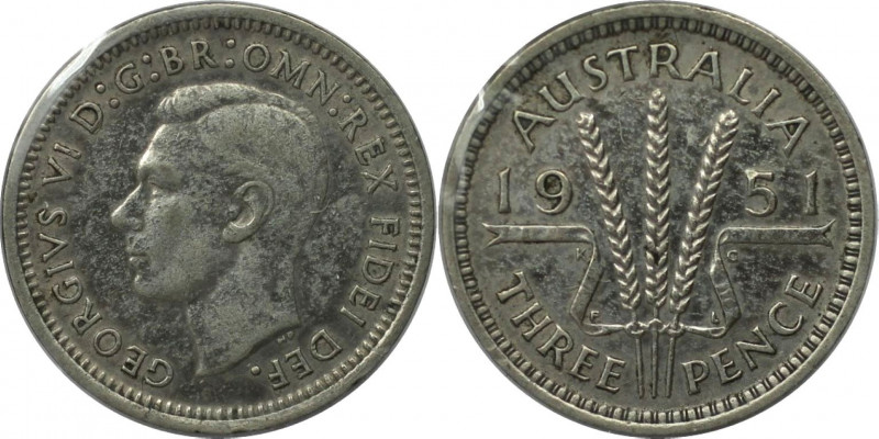 Weltmünzen und Medaillen, Australien / Australia. George VI. 3 Pence 1951. 1,41 ...