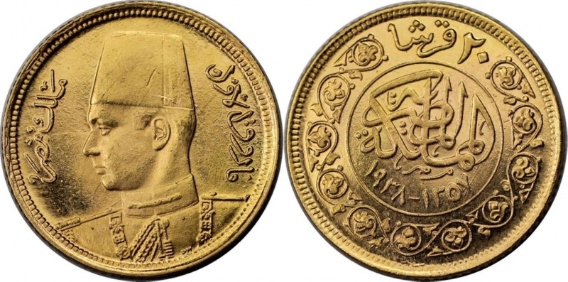 Weltmünzen und Medaillen, Ägypten / Egypt. Farouk (1936-1952). 20 Piastres 1938 ...