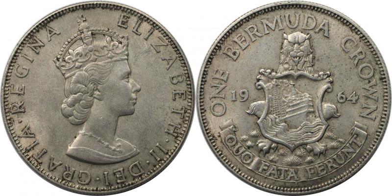 Weltmünzen und Medaillen, Bermuda. Wappen. 1 Crown 1964. 22,62 g. 0.500 Silber. ...