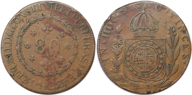 Weltmünzen und Medaillen, Brasilien / Brazil. Peter II. 80 Reis 1832 R. Kupfer. ...