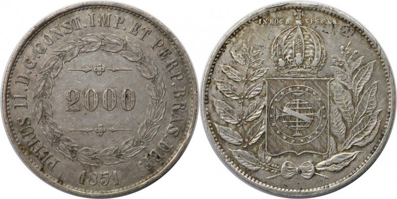 Weltmünzen und Medaillen, Brasilien / Brazil. Peter II. 2000 Reis 1851. Silber. ...