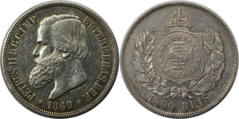 Weltmünzen und Medaillen, Brasilien / Brazil. Peter II. 1000 Reis 1869. Silber. ...