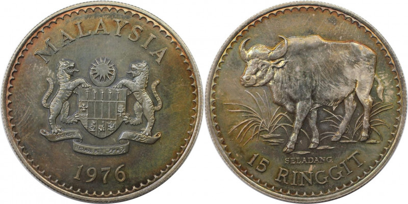 Weltmünzen und Medaillen, Malaysia. Gaur. 15 Ringgit 1976. 28,28 g. 0.925 Silber...