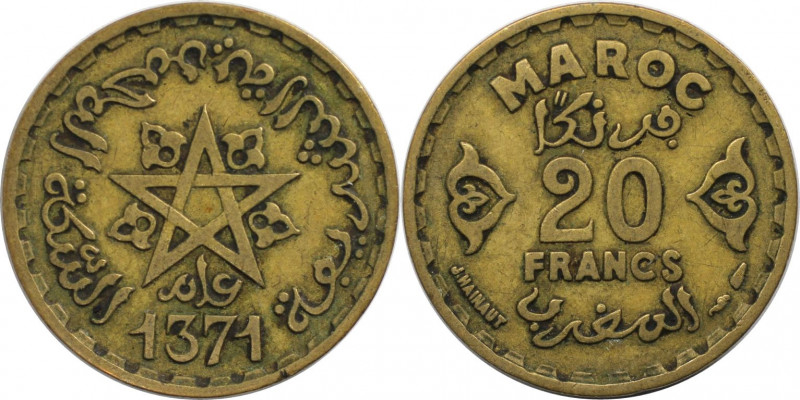 Weltmünzen und Medaillen, Marokko / Morocco. Mohammed V. 20 Francs 1952 (AH 1371...