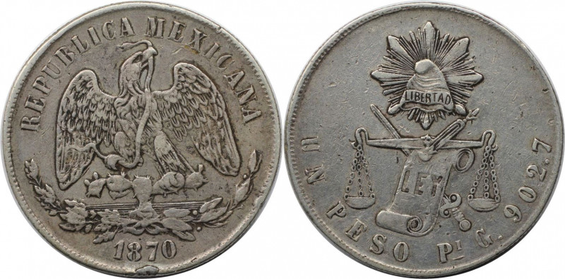 Weltmünzen und Medaillen, Mexiko / Mexico. 1 Peso 1870 Pi G. Silber. KM 408.7. S...