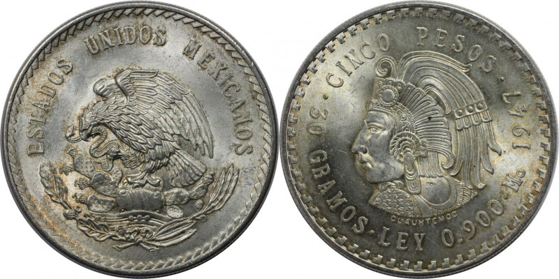 Weltmünzen und Medaillen, Mexiko / Mexico. Cuauthemoc. 5 Pesos 1947 Mo. 30,0 g. ...