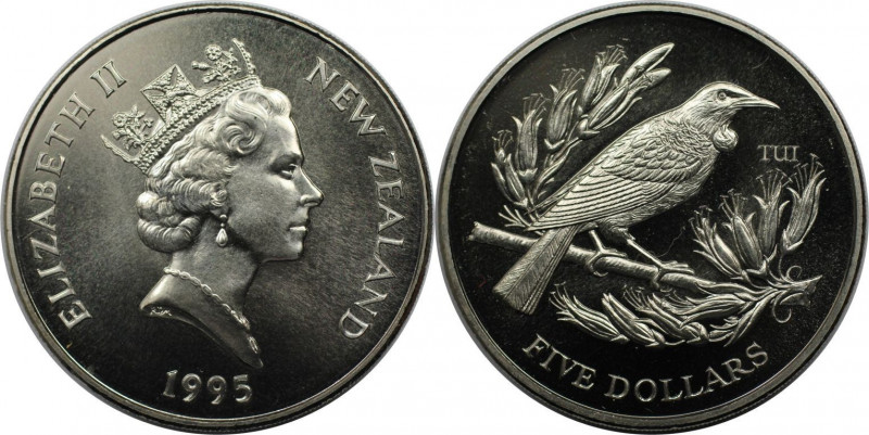 Weltmünzen und Medaillen, Neuseeland / New Zealand. "Tui". 5 Dollars 1995. Kupfe...