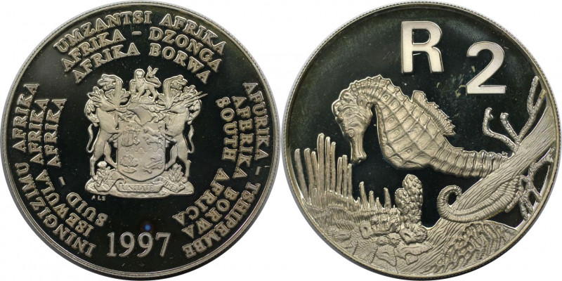 Weltmünzen und Medaillen, Südafrika / South Africa. "Seepferdchen". 2 Rand 1997....