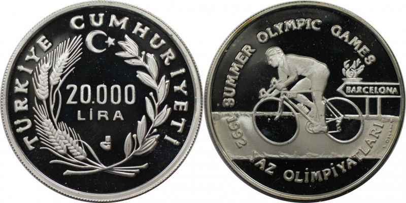 Weltmünzen und Medaillen, Türkei / Turkey. Olympiade 1992 Barcelona, Radfahrer. ...