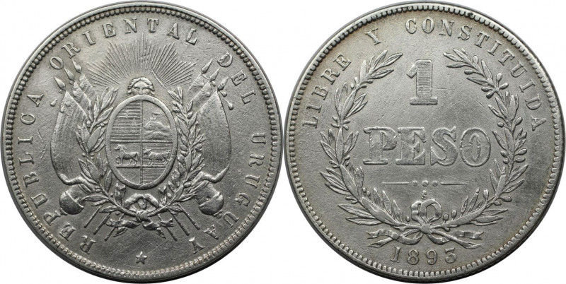 Weltmünzen und Medaillen, Uruguay. Republik, seit 1830. 1 Peso 1893 S. Silber. K...