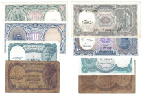 Banknoten, Ägypten / Egypt, Lots und Sammlungen. 5 Piastres 1958 (P.82a) III, 5 Piastres ND (P.186) I, 2 x 10 Piastres ND (P.NEW02) I. Lot von 4 Bankn...