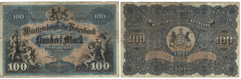 Banknoten, Deutschland / Germany. Württemberg - Stuttgart - Württembergische Not...