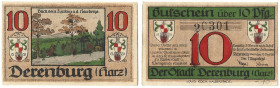 Banknoten, Deutschland / Germany. Derenburg (Harz). 10 Pfennig 1920 Notgeld. Kassenfrisch