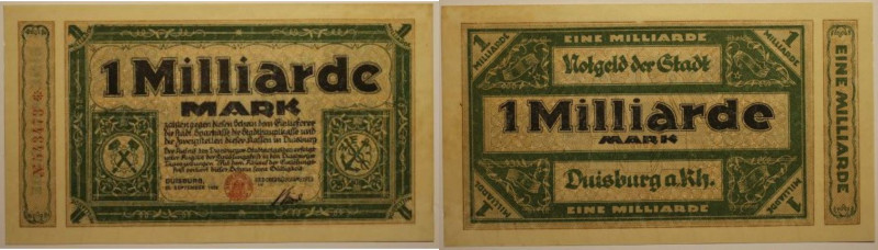 Banknoten, Deutschland / Germany. Notgeld, Duisburg. 1 Milliarde Mark 1923. II