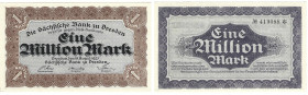 Banknoten, Deutschland / Germany. Sachsen - Dresden - Sächsische Bank. 1 Million Mark 1923 Länder-Banknote. SAX-19f. I
