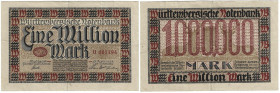 Banknoten, Deutschland / Germany. Württemberg - Stuttgart - Württembergische Notenbank. 1 Million Mark 1923 Länder-Banknote. WTB-17. III