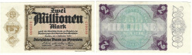 Banknoten, Deutschland / Germany. Sachsen - Dresden - Sächsische Bank. 2 Millionen Mark 1923 Länder-Banknote. SAX-20. I