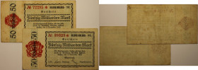 Banknoten, Deutschland / Germany. Notgeld Passau, Inflation. 2 x 50 Milliarden Mark 1923. 2 Stück. Keller: 4243. II-IV