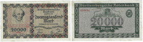 Banknoten, Deutschland / Germany. Württemberg - Stuttgart - Württembergische Notenbank. 20000 Mark 1923 Länder-Banknote. WTB-15. III