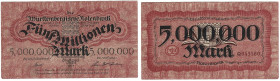 Banknoten, Deutschland / Germany. Württemberg - Stuttgart - Württembergische Notenbank. 5 Millionen Mark 1923 Länder-Banknote. WTB-19. III