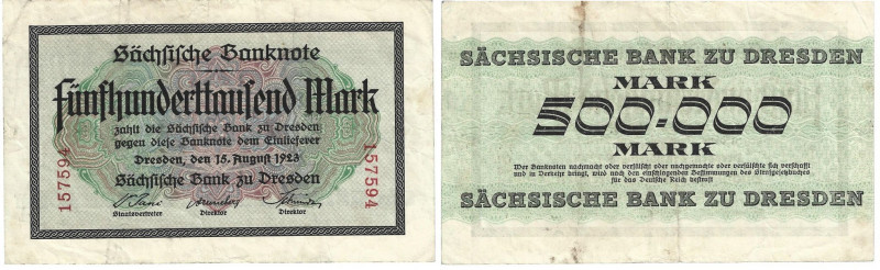 Banknoten, Deutschland / Germany. Sachsen - Dresden - Sächsische Bank. 500000 Ma...