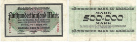 Banknoten, Deutschland / Germany. Sachsen - Dresden - Sächsische Bank. 500000 Mark 1923 Länder-Banknote. SAX-18. III