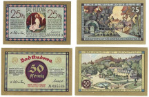 Banknoten, Deutschland / Germany, Lots und Sammlungen. Schlesien, Bad Kudowa. 25 - und 75 Pfennig ND(1920-1922). Notgeld. Lot von 2 Banknoten. Kassenf...