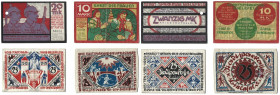 Banknoten, Deutschland / Germany, Lots und Sammlungen. Bielefeld. Notgeld. 10 Mark und 20 Mark 1918, 2 x 25 Pfennig 1921 Stoffbanknote. Lot von 4 Bank...