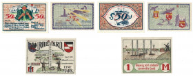 Banknoten, Deutschland / Germany, Lots und Sammlungen. Bremerhaven 25 - und 50 Pfennig 1921, Brunde1 Mark 1920. Notgeld. Lot von 3 Banknoten. Kassenfr...