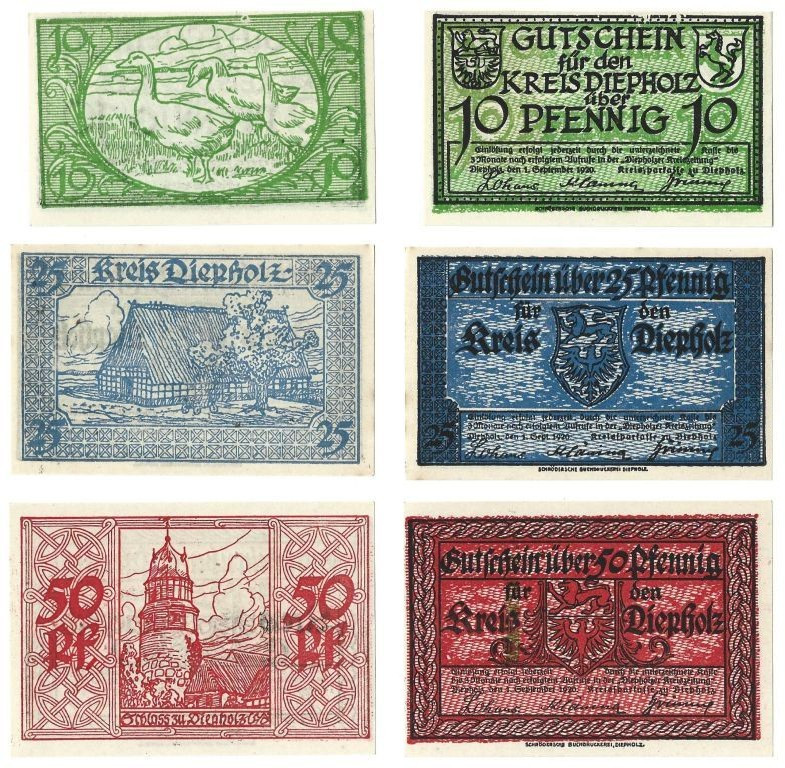 Banknoten, Deutschland / Germany, Lots und Sammlungen. Notgeld Diepholz. 10, 25,...