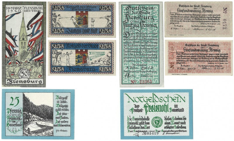 Banknoten, Deutschland / Germany, Lots und Sammlungen. Flensburg 2 x 25 Pfennig ...