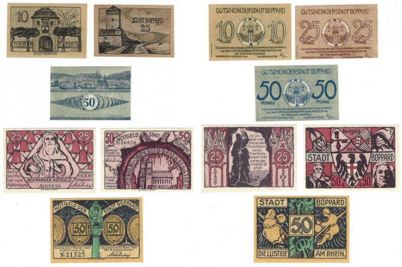 Banknoten, Deutschland / Germany, Lots und Sammlungen. Boppard. 10, 25, 50 Pfenn...