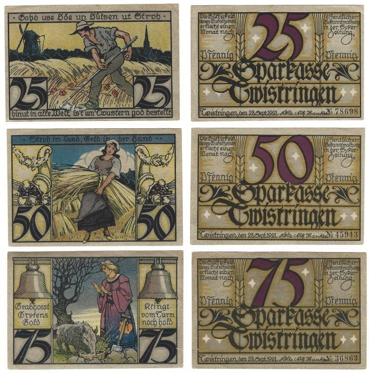 Banknoten, Deutschland / Germany, Lots und Sammlungen. Twistringen 25, 50, 75 Pf...