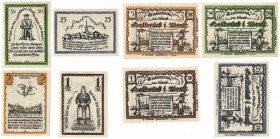Banknoten, Deutschland / Germany, Lots und Sammlungen. Notgeld Delbrück. 25 - und 50 Pfennig, 1 - und 5 Mark 1921. Lot von 4 Banknoten. Kassenfrisch