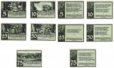 Banknoten, Deutschland / Germany, Lots und Sammlungen. Benneckenstein 5, 10, 25, 50, 75 Pfennig 1921 Notgeld. Lot von 5 Banknoten. Kassenfrisch
