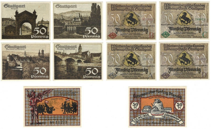 Banknoten, Deutschland / Germany, Lots und Sammlungen. Stuttgart. 4 x 50 Pfennig...