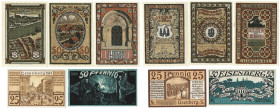 Banknoten, Deutschland / Germany, Lots und Sammlungen. Eckernförde 25, 50 Pfennig, 1 Mark 1921. Eisenberg 25, 50 Pfennig 1921. Lot von 5 Banknoten. No...