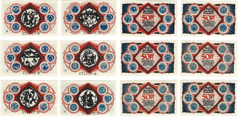 Banknoten, Deutschland / Germany, Lots und Sammlungen. Bielefeld. 6 x 50 Pfennig...
