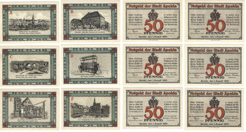 Banknoten, Deutschland / Germany, Lots und Sammlungen. Apolda. 6 x 50 Pfennig 19...
