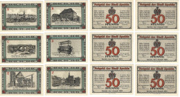 Banknoten, Deutschland / Germany, Lots und Sammlungen. Apolda. 6 x 50 Pfennig 1921 Notgeld. Buchstaben A - F. Lot von 6 Banknoten. Kassenfrisch